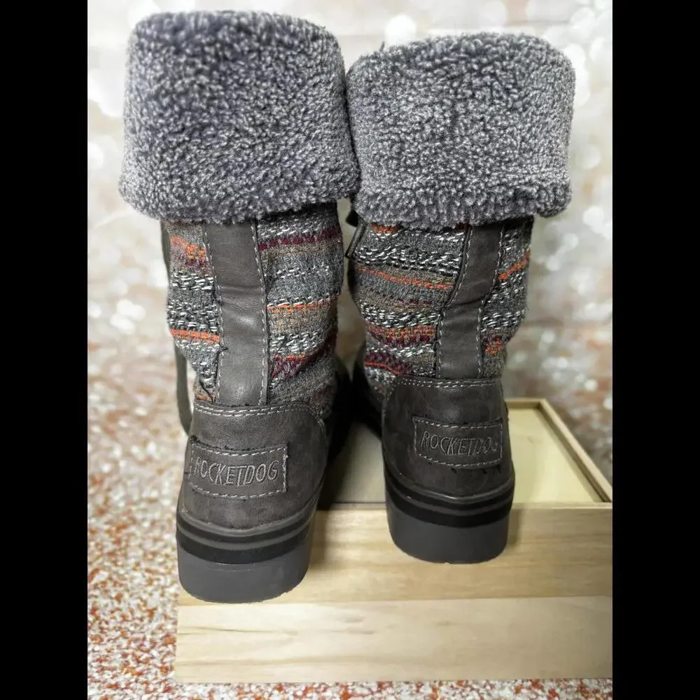 Rocket Dog Womens‎ Gray Lace Up Winter Cuffed Boots Size 6